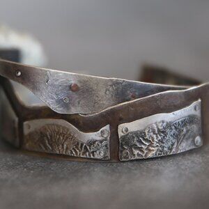 Sterling and Copper  Reticulated and Riveted Stacking Cuff Bracelets